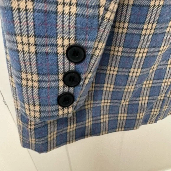 Avec Les Filles Blue and Cream Plaid Blazer women’s size Medium - Picture 8 of 9